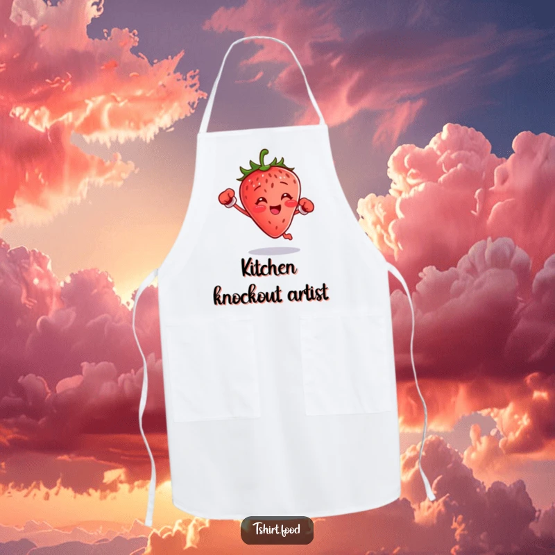 Funny boxing strawberry apron with a small fruit jumping with gloves, ideal funny gift.