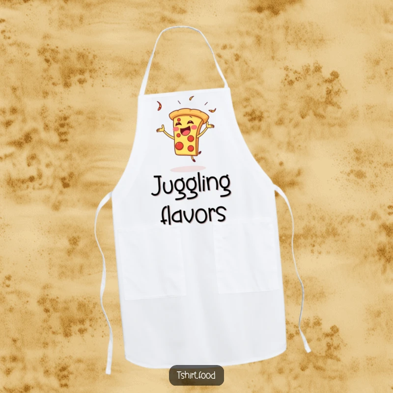 Funny Apron: A gleeful pizza slice juggles playfully, perfect attire for a fun pizza chef.
