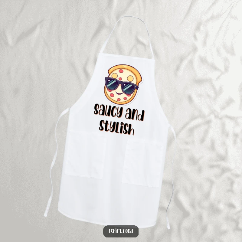 Funny pizza apron with a happy slice wearing sunglasses, ideal funny gift.