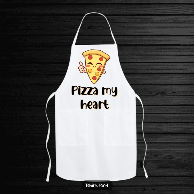 Funny Apron: A cheerful slice of pizza winking and giving a thumbs up, designed for kitchen fun and delicious creations.