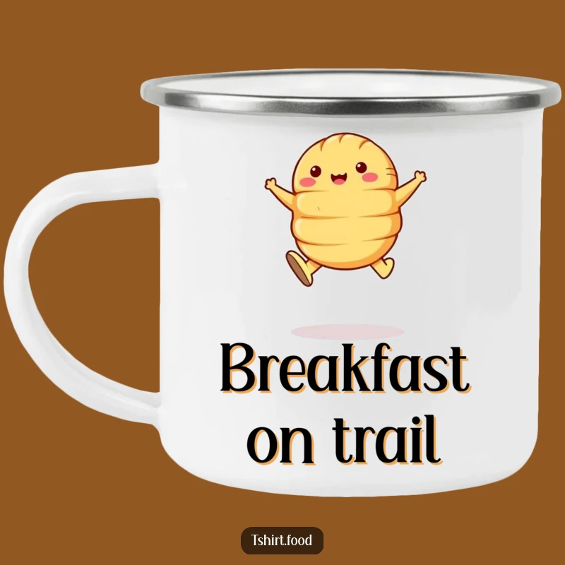Funny Croissant Leap Camping Mug - Breakfast Adventures, Pastry Power, Gift!