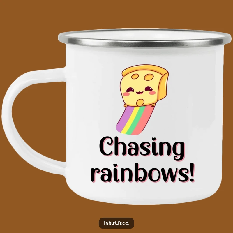 Funny Cheese Slice Camping Mug: Durable Rainbow Ride, Giddy Outdoor Gift!