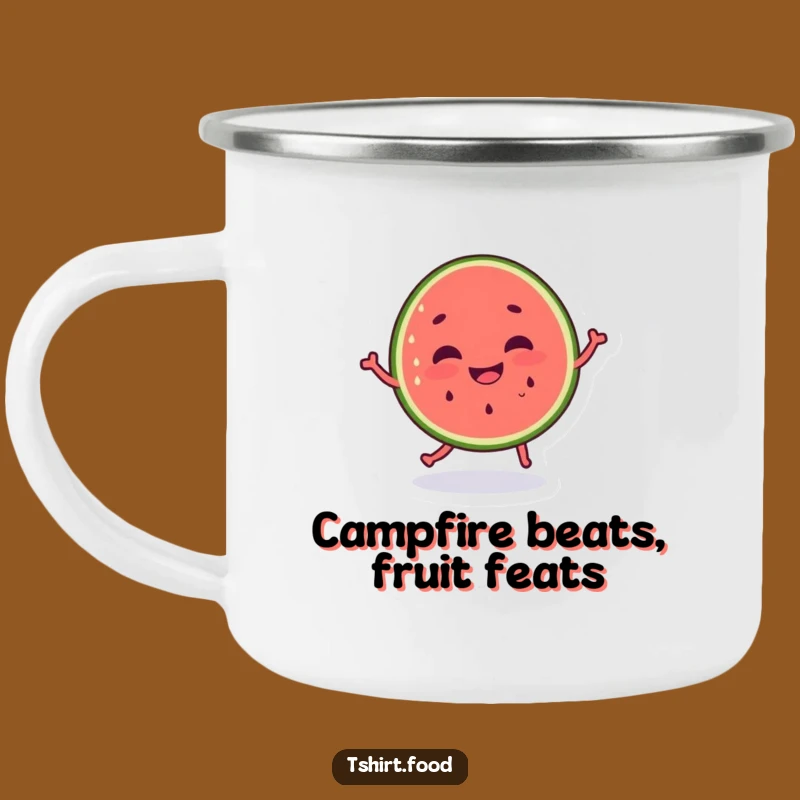 Enamel Funny Dancing Watermelon Camping Mug, Silly Grin Outdoor Humor Gift