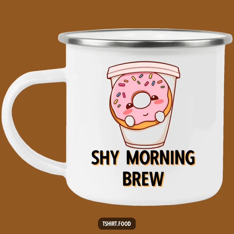 Funny Shy Donut Enamel Camping Mug - Cozy Outdoors, Perfect Funny Gift