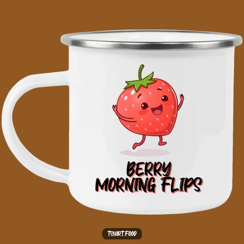 Funny Smiling Strawberry Camping Mug: Enjoy Fruity Sips with Energetic Flair