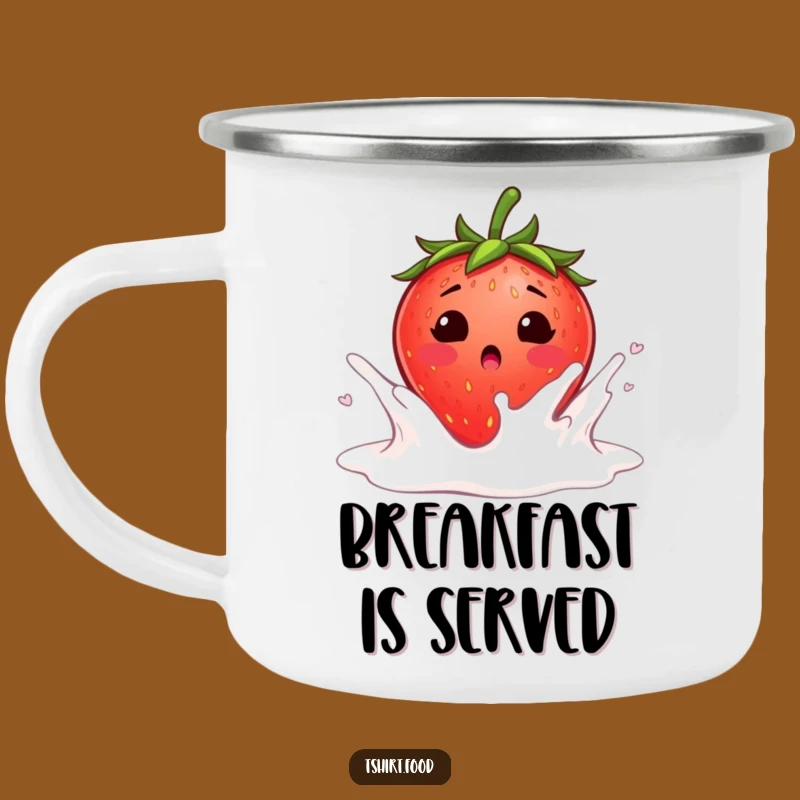 Funny Strawberry Milk Camping Mug: Blushing Surprise Outdoor Fun - Hilarious Breakfast Cup!