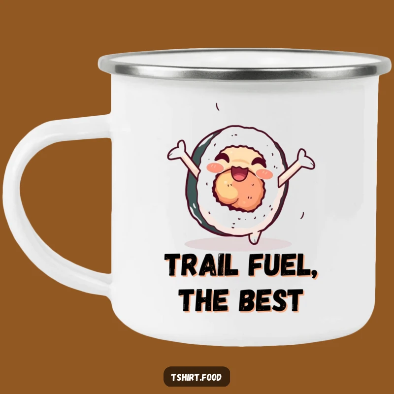 Funny Sushi Camping Mug: Cartwheeling Roll Outdoors, Durable Humorous Gift