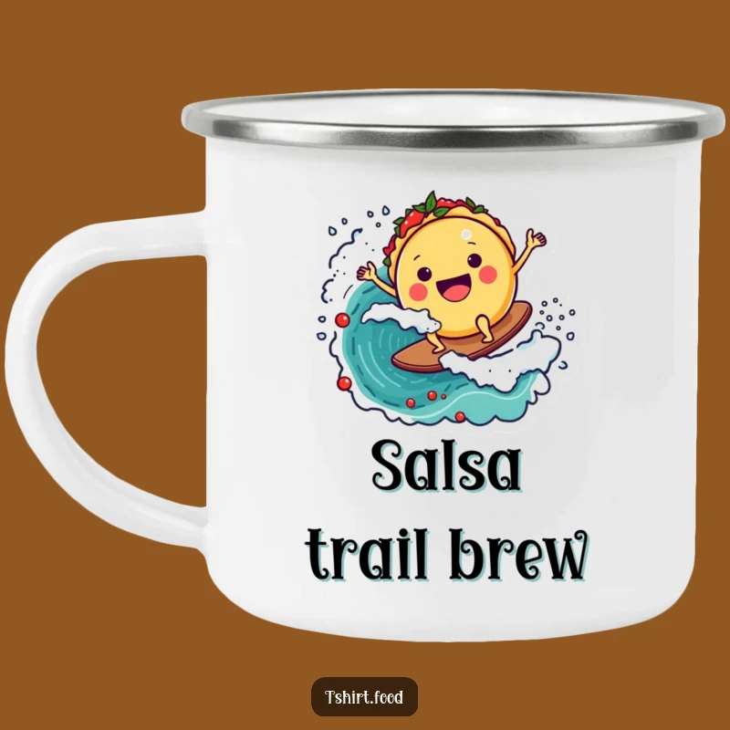 Funny Taco Salsa Surfer Camping Mug - Durable & Joyful Outdoor Gift