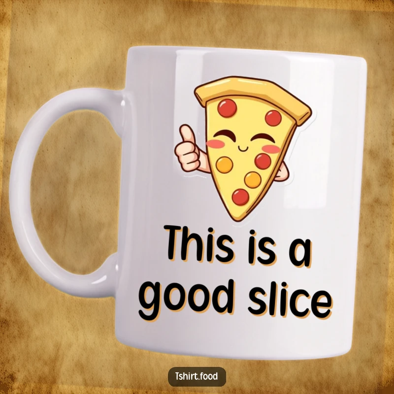 Funny Mug: A cheerful slice of pizza winking and giving a confident thumbs up, radiating pure satisfaction.