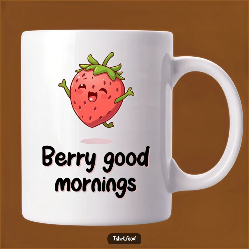 Funny Strawberry Jump Mug: Happy Character's High Jump Makes a Fruity Gift