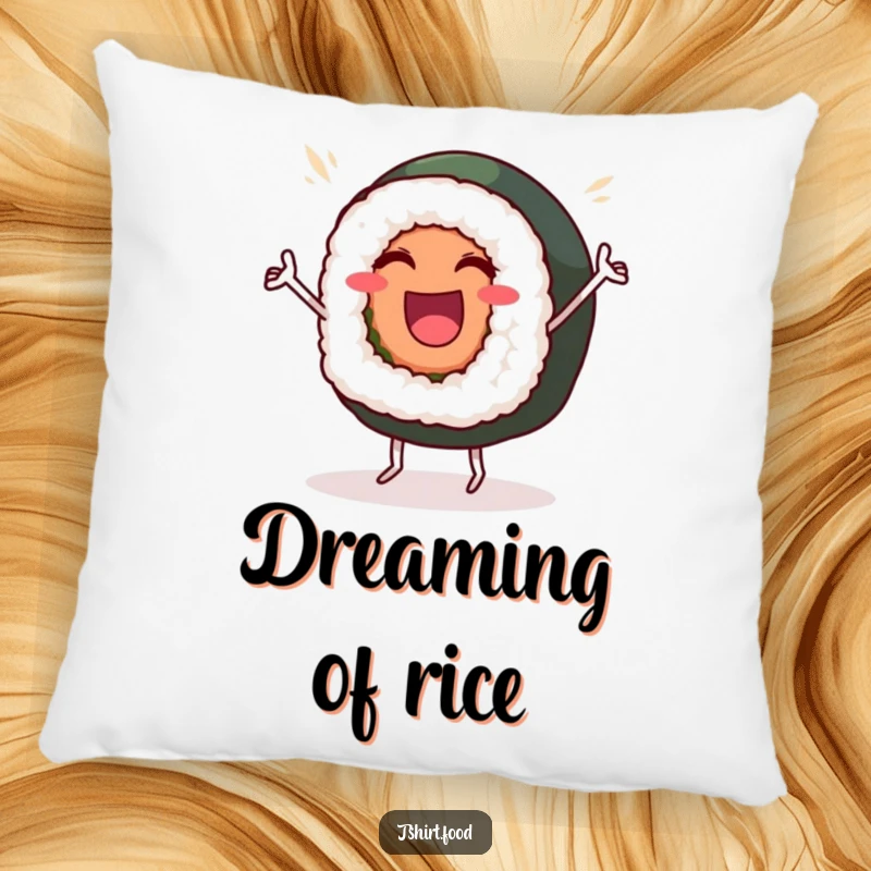 Funny Pillow: A beaming sushi roll with tiny legs dances a happy victory dance on this soft and cozy decorative pillow.
