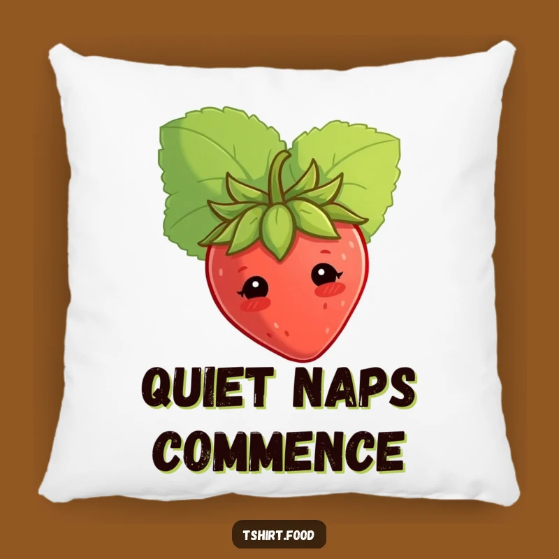 Soft Funny Shy Strawberry Pillow Peeking Behind Leaf, Cute Humorous Comfort