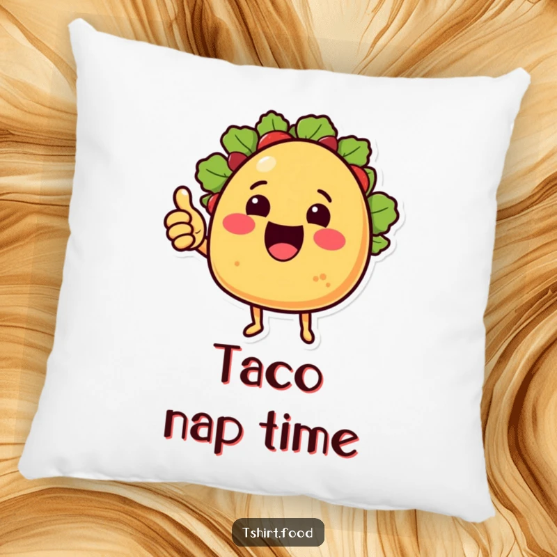 Funny Pillow: A cheering taco with little arms gives a thumbs up on this soft and cozy decorative pillow.