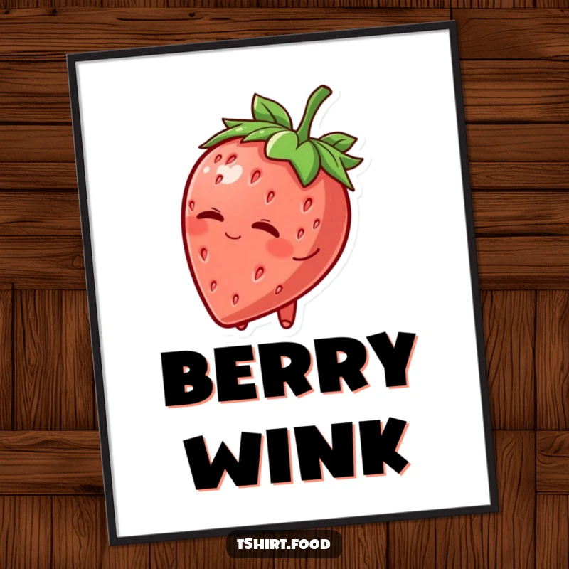 Funny Digital Art Print: A charming strawberry character tipping its leafy hat and winking, bringing playful sweetness to any space.
