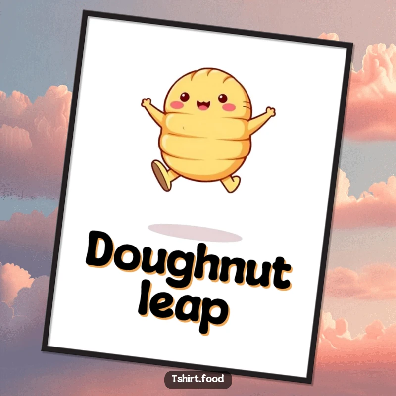 Funny Croissant Leap Digital Art: A happy croissant with butter shoes jumps joyfully, instant fun wall art.