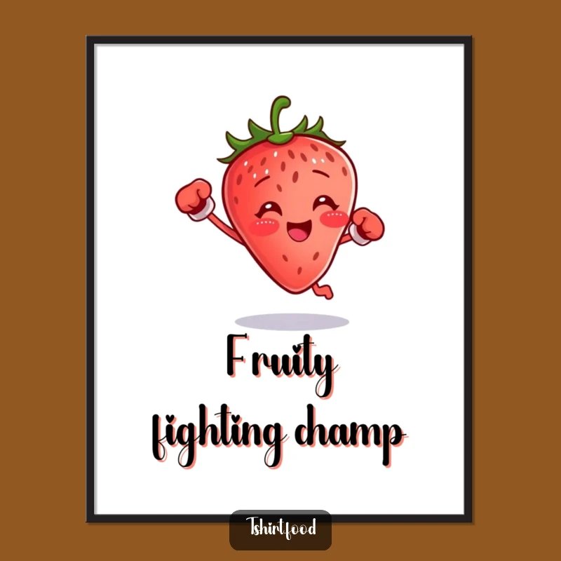 Funny Boxing Strawberry Digital Art: Jumping Fighter Print, Instant Gift