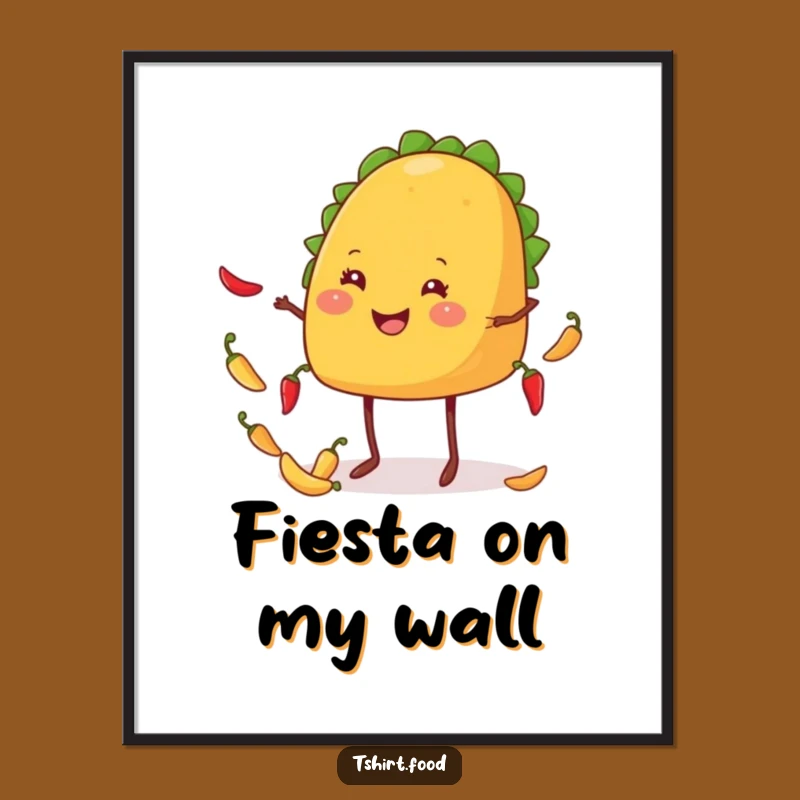 Funny Taco Digital Art: Juggling Chiles with Joy, Vibrant Humorous Print Gift