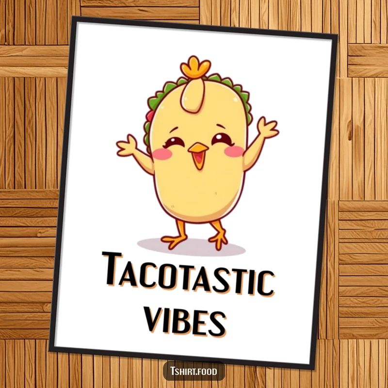 Funny Taco Chicken Dance Digital Art Print of a giggling taco with tiny feet doing the chicken dance, ready for immediate humorous display.