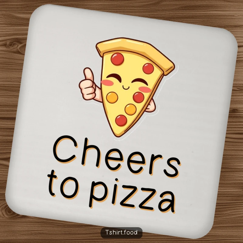 Funny Coaster: A pizza slice winking and giving a thumbs up, protecting surfaces with a cheesy smile.