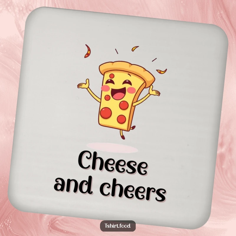 Funny Coaster: A gleeful pizza slice juggles with silly enthusiasm, protecting your surfaces with entertaining foodie fun.