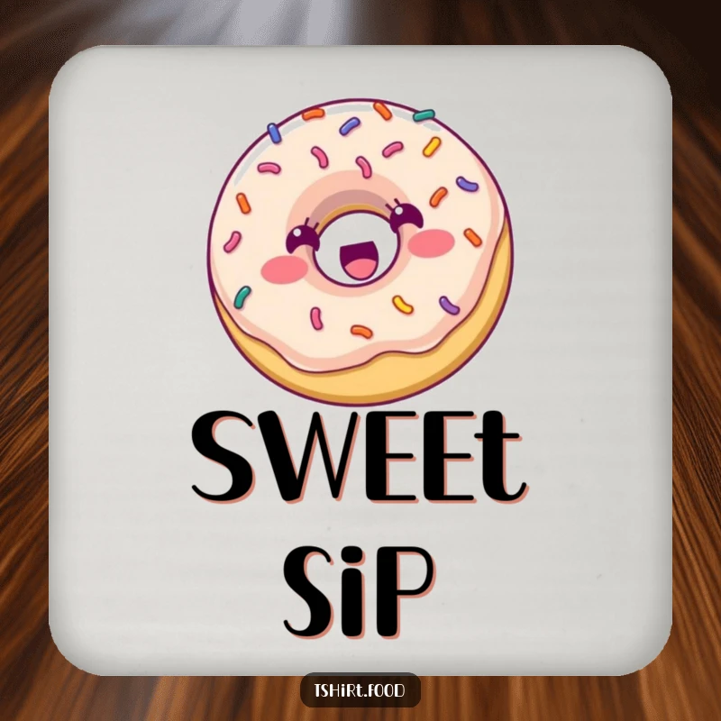 Funny Coaster: A smiling donut with vibrant sprinkles bounces with joy, protecting surfaces with a sweet and humorous touch.