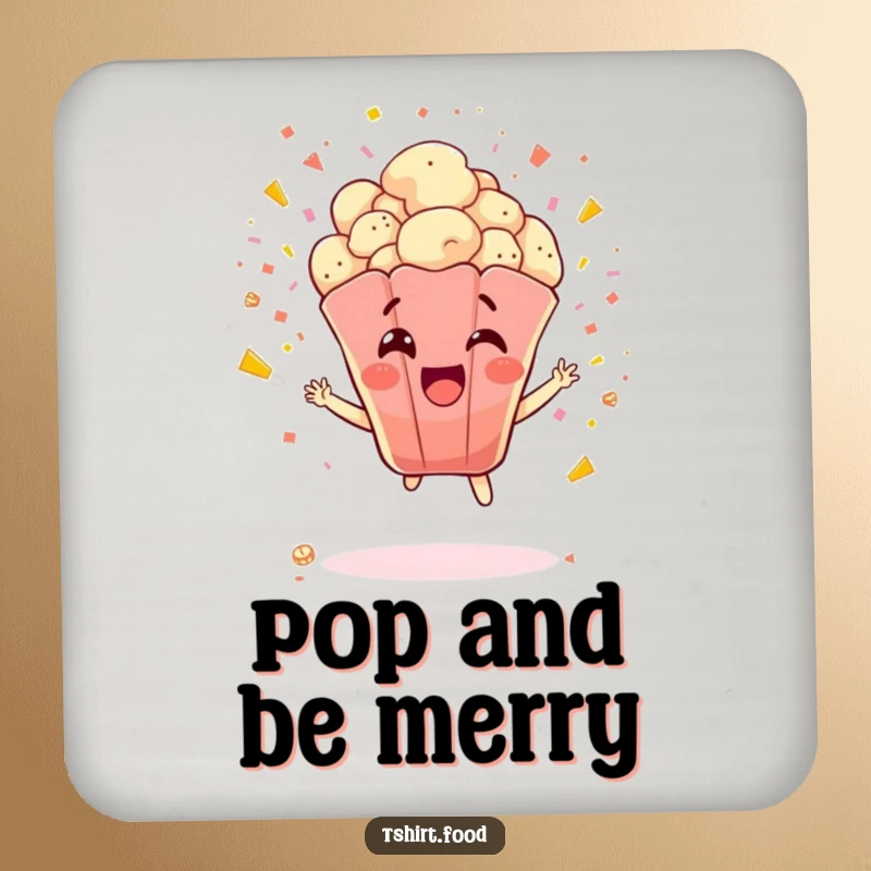 Funny Popcorn Coaster: A jubilant popcorn kernel explodes with confetti, adding a fun and protective element to any tabletop.