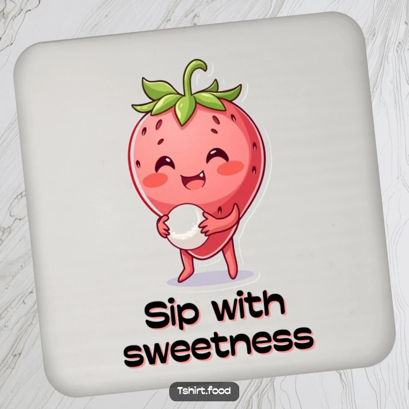 Funny Strawberry Coaster: A smiling strawberry character bounces a tiny ball, adding a fun and protective element to any tabletop.