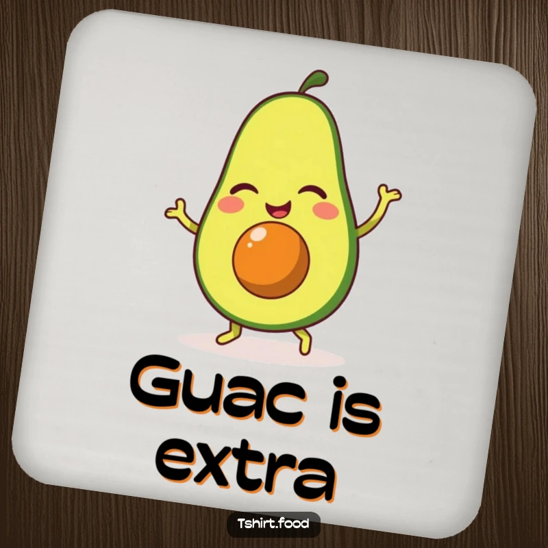 Funny drink coasters showcasing a winking avocado character in a lively jig, adding a humorous and protective element to any surface.