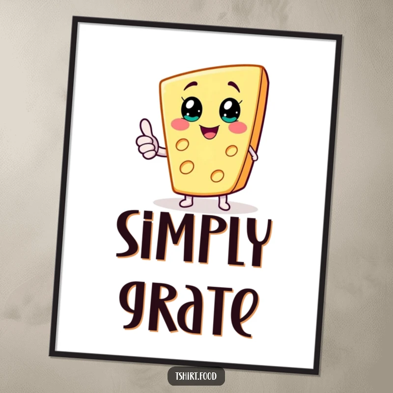 Funny poster art of an ecstatic cheese wedge character giving a thumbs up, bringing cheesy joy and positivity.