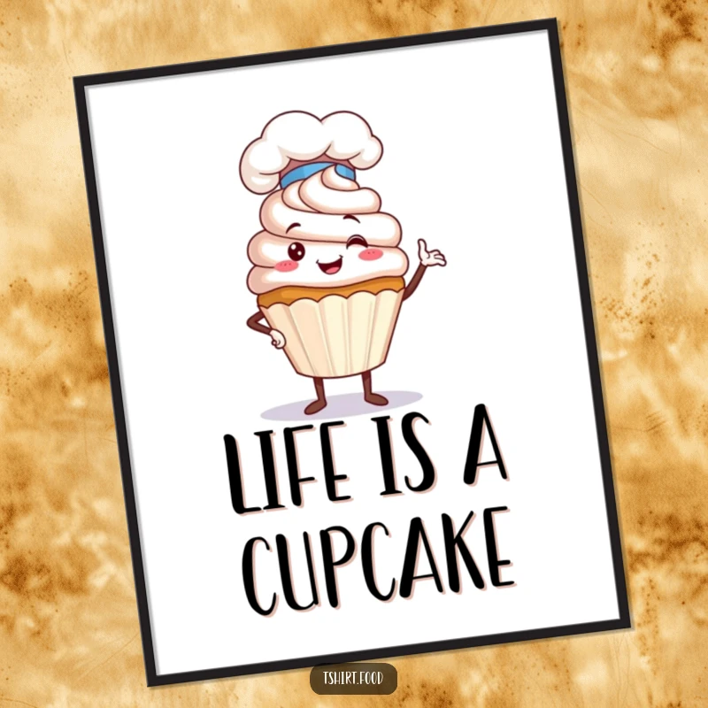 Funny Cupcake Chef Poster featuring a proud cupcake character in a chef hat striking a humorous pose, adding a touch of culinary pride and humor to decor.