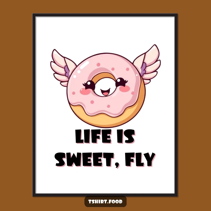 Funny Donut Poster: Flying Donut Delightfully, Vibrant Humorous Wall Art Gift