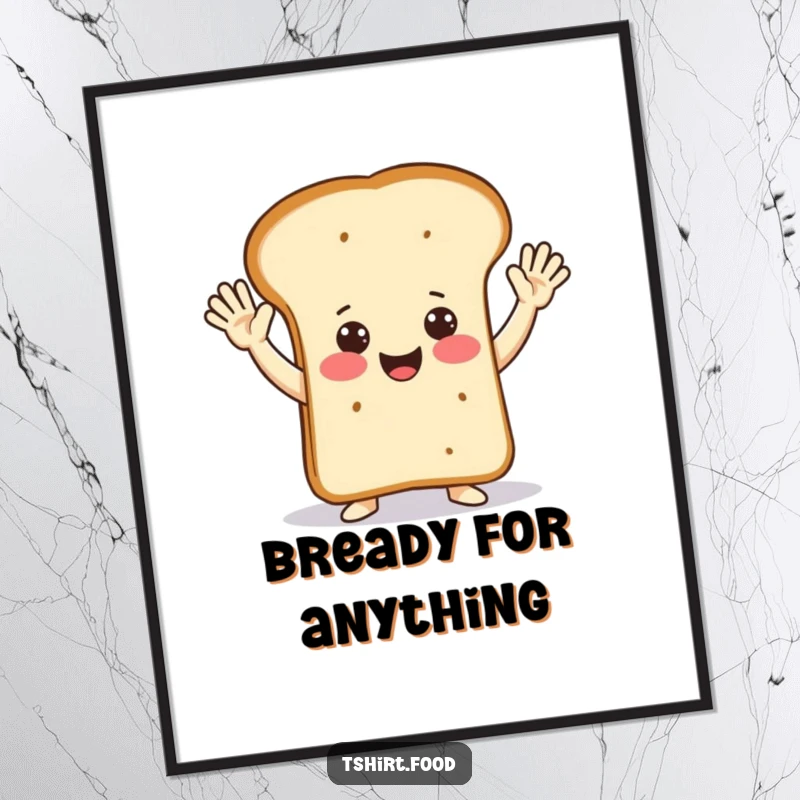Funny happy loaf of bread doing energetic jazz hands on a poster, bringing a burst of joy to any room.