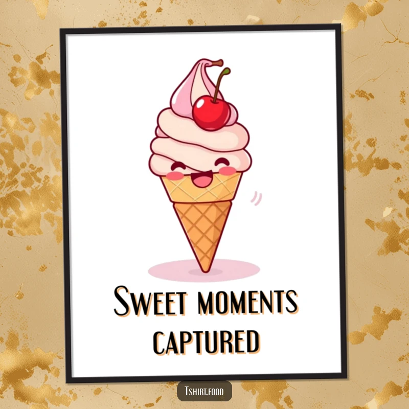 Funny Poster: A delighted ice cream cone spins with a wobbling cherry, bringing sweet and playful art to your walls.