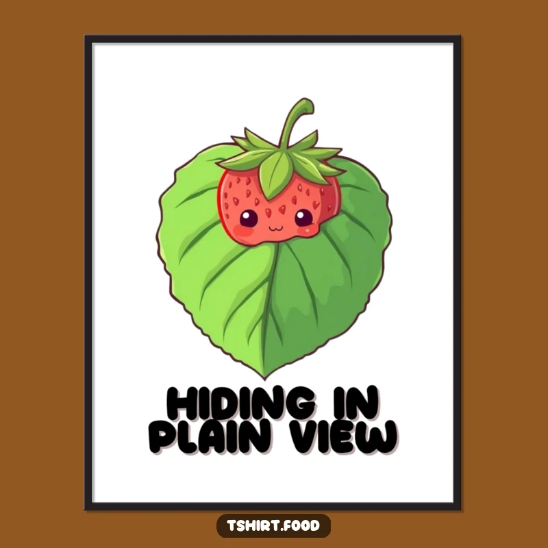 Funny Shy Strawberry Poster: Peeking Fruit Art, Adorable Wall Decor Gift!