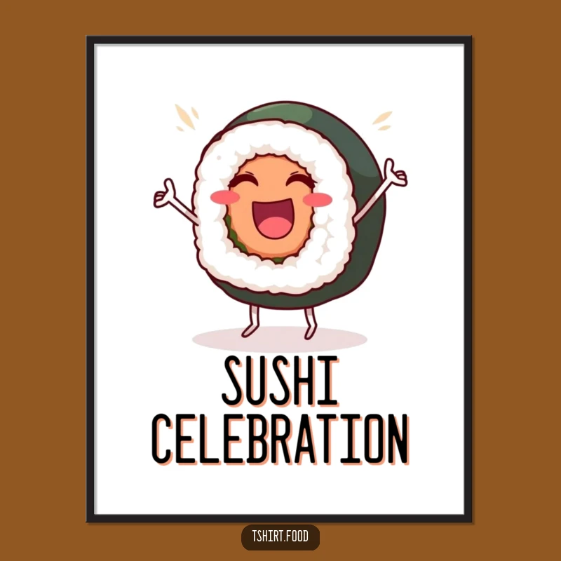 Funny Sushi Dance Art Poster: Beaming Roll, Vibrant Wall Decor, Perfect Funny Gift