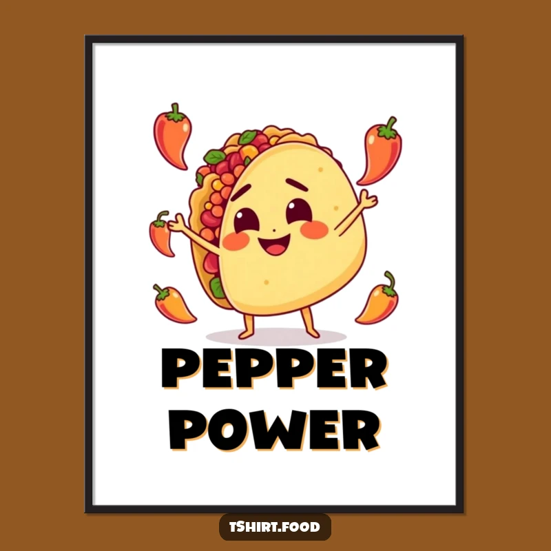 Funny Taco Juggling Poster: Dynamic Spicy Character, Vibrant Humorous Wall Art