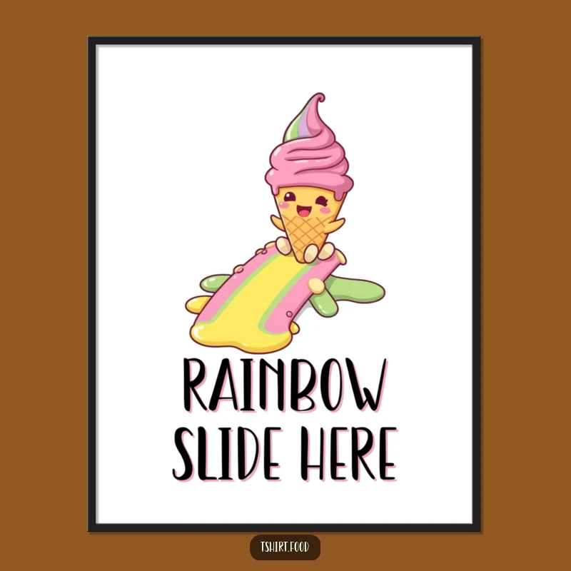 Funny Melting Ice Cream Poster - Joyful Rainbow Art Print Gift