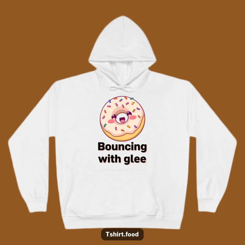 Funny Donut Bouncing Hoodie: Cozy Sprinkle Character, Warm Humorous Apparel