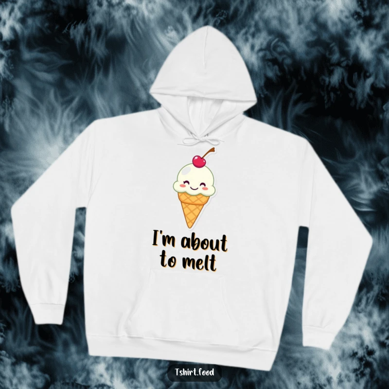 Funny hoodie featuring a grinning ice cream cone with a cherry on top, humorously sliding, offering warmth and cool vibes.