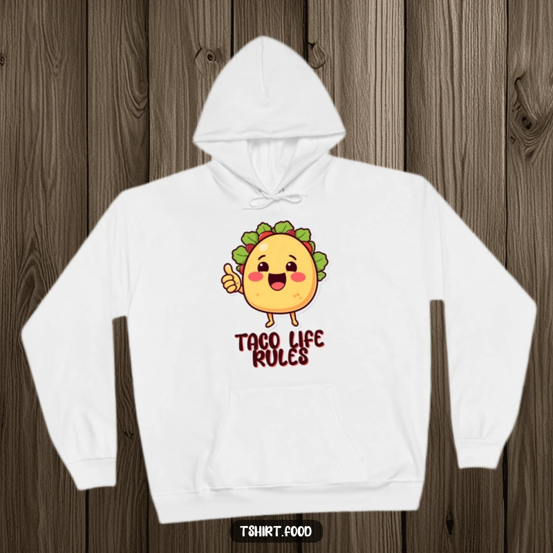 Funny Hoodie: A cheering taco with little arms gives a thumbs up, bringing festive Mexican flair to this warm apparel.
