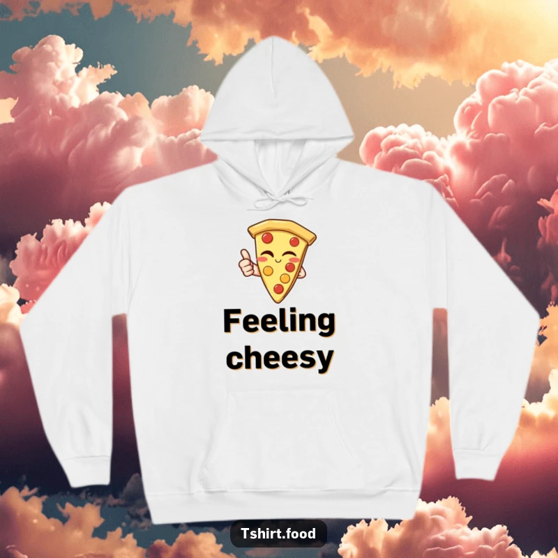 Funny Hoodie: A delightful slice of pizza winking and giving a thumbs up, radiating happiness and cheesy goodness.