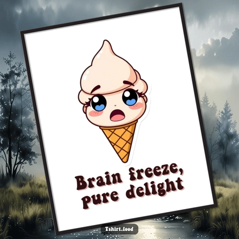 Funny free printable wall art: An ice cream cone with comically wide, popping eyes, looking utterly surprised.