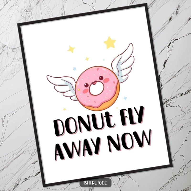 Funny Free Printable Wall Art: A delighted doughnut with angelic wings joyfully soars through a vast, starlit night sky.