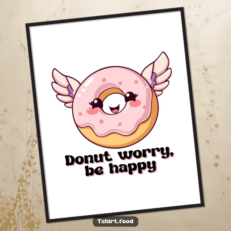 Funny Free Printable Wall Art: A cheerful donut with wings flying high through the clouds, adding a touch of sweet magic.
