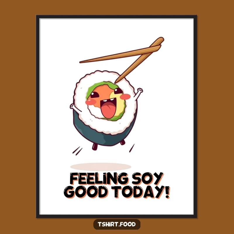 Free Printable Sushi Art: Energetic Cartwheeling Roll Wall Decor Downloadable Gift