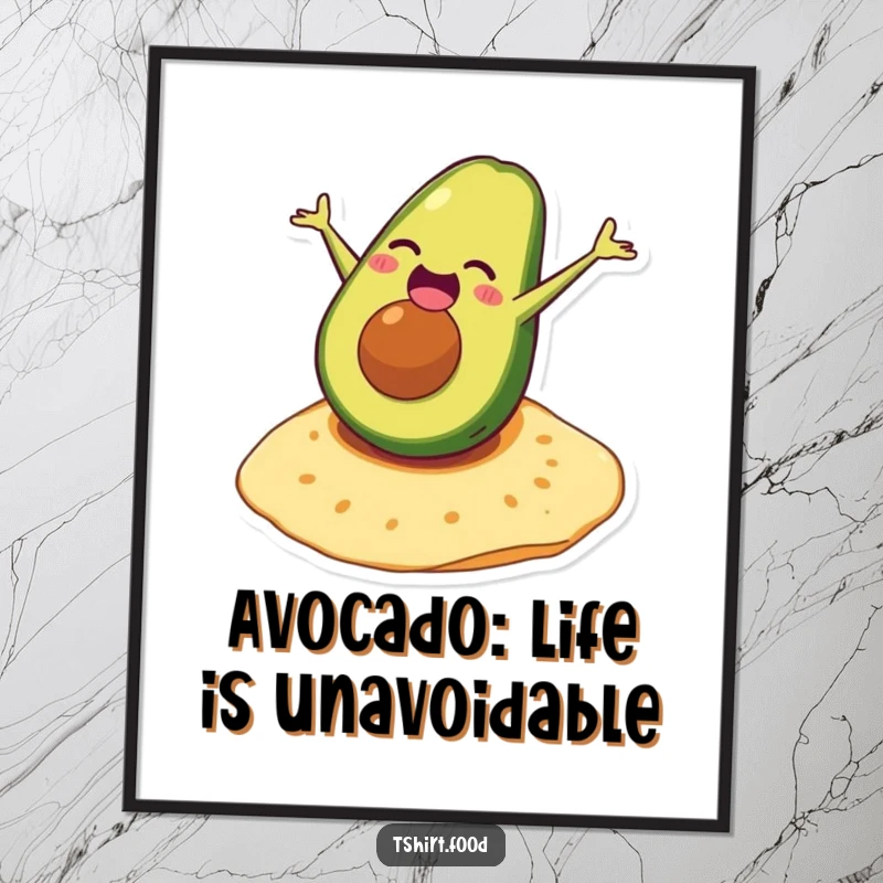 Funny Free Printable Wall Art: A laughing avocado doing a playful somersault on a tortilla, full of zest.