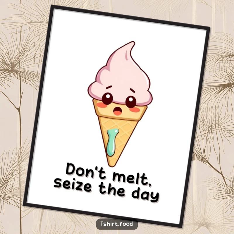 Funny Free Printable Wall Art: A surprised ice cream cone character, looking shocked and melting slightly, adding humor to decor.