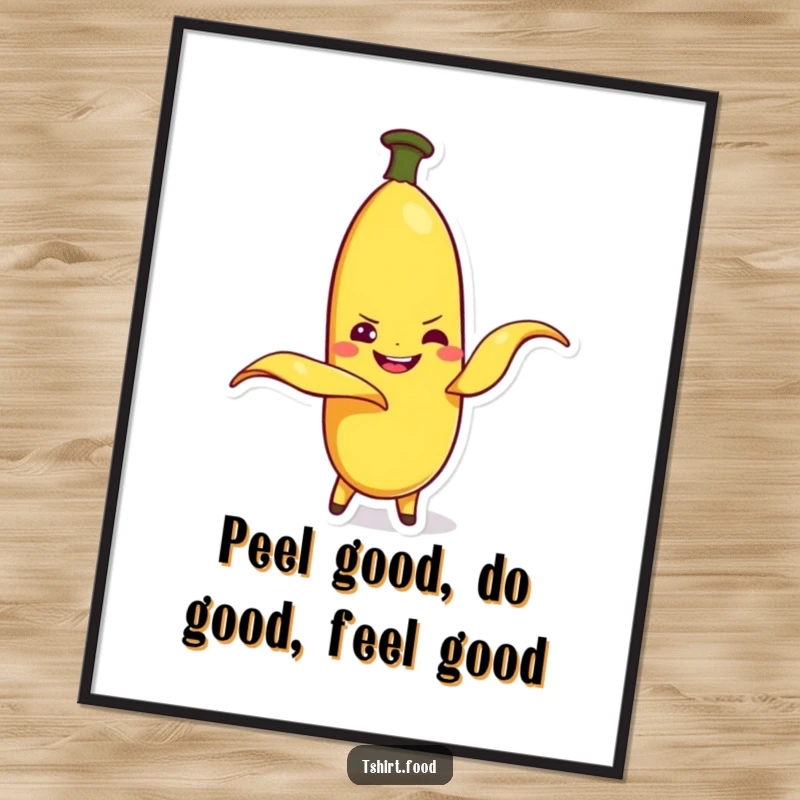 Funny Free Printable Wall Art featuring a playful banana character peeling itself with a mischievous grin.