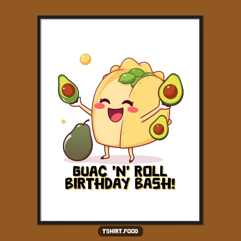 Funny Free Printable Wall Art: Delighted Taco Juggling Avocados, Downloadable Quirky Decor