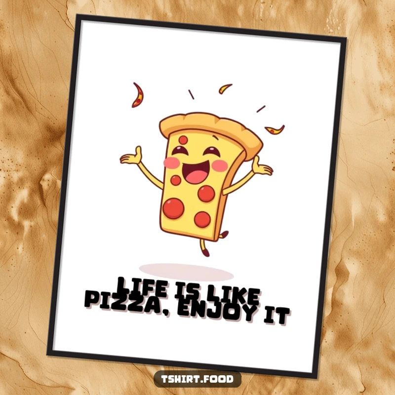 Funny Free Printable Wall Art: A gleeful pizza slice performs a hilarious juggling act.